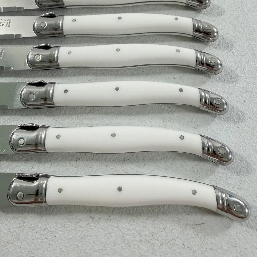 Jean Dubost Laguiole 6-piece Steak Knife Set White Handle Stainless Bee